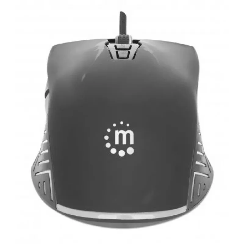 Rato gaming Manhattan com LEDs, com fios, sete botões, roda de scroll, 7200 dpi, preto com iluminação LED, três anos de garantia
