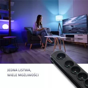 Proteção contra sobretensões Qoltec 50171 preto 7 tomadas AC 230V 1,5m