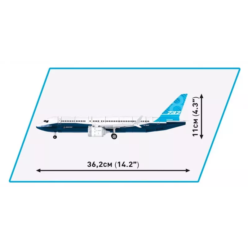 Conjunto de montagem Cobi Boeing 737-8 — 340 peças, idade recomendada 7+, azul e branco