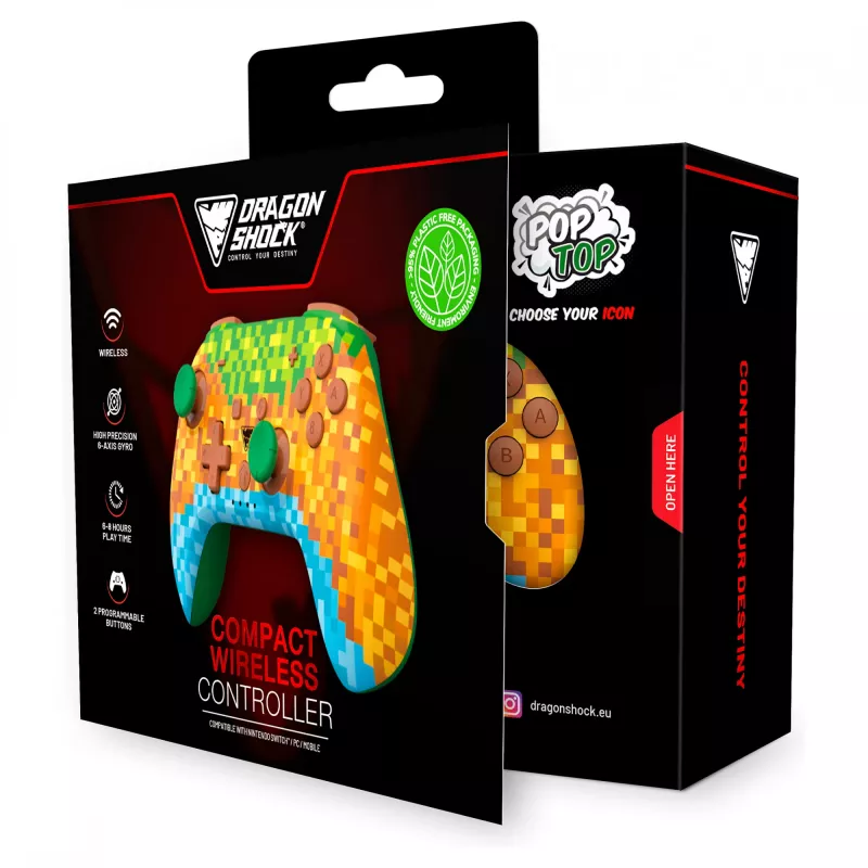 Dragonshock PopTop Compact - Gamepad - Nintendo Switch - botão retroceder - D-Pad - botão Home - botão Reset - sem fios - Bluetooth - USB Type-C (D