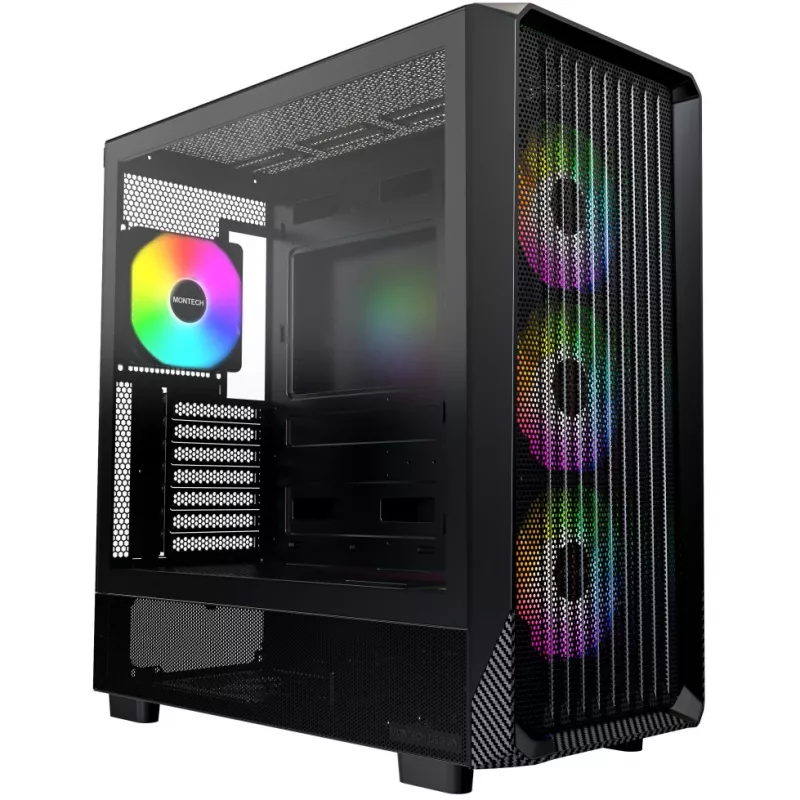 Caixa de PC Montech X5 Midi Tower preto ATX 3 ventoinhas de 140 mm