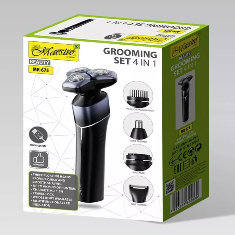 Conjunto de barbear elétrico 5-em-1 recarregável à prova de água Maestro MR-675 com função de carregamento USB