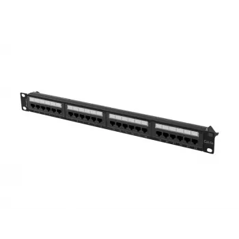 Patch panel 1U LANBERG PPUA-1024-B, 24 portas, Cat6a, U/UTP, rack 1U, profundidade 102 mm, metal, preto