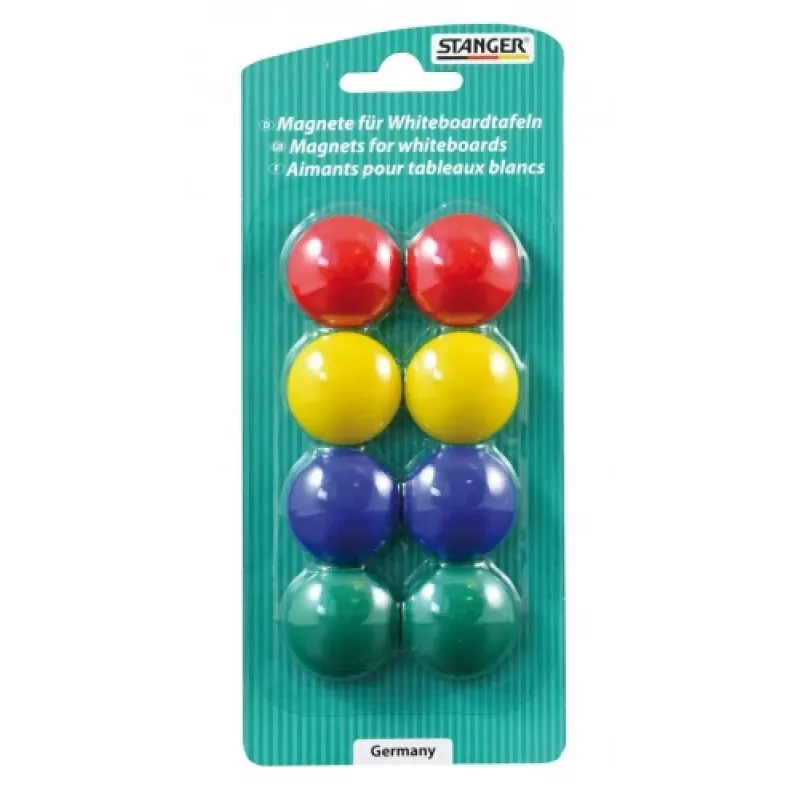 Ímanes para quadro branco Stanger modelo 73002 conjunto com 8 cores, pack de 8 marcadores redondos