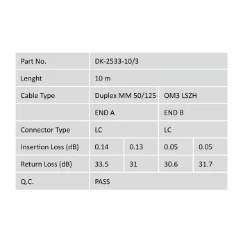 Cabo de patch de fibra ótica Digitus OM3 LC/LC 10 m