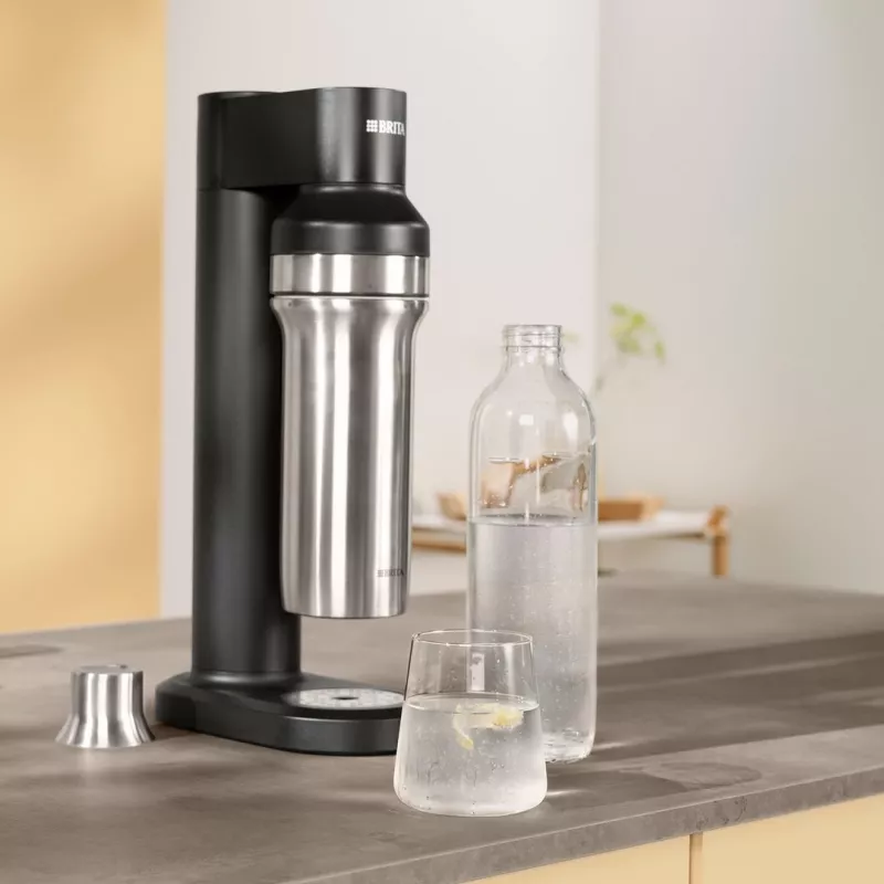 Garrafa de carbonatação BRITA 118426 – garrafa de vidro de 1 L com tampa em aço inoxidável, 287 mm de altura, pack de 2