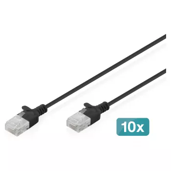 Cabo de rede CAT6 U-UTP fino, 2 m, preto, DIGITUS, pack de 10