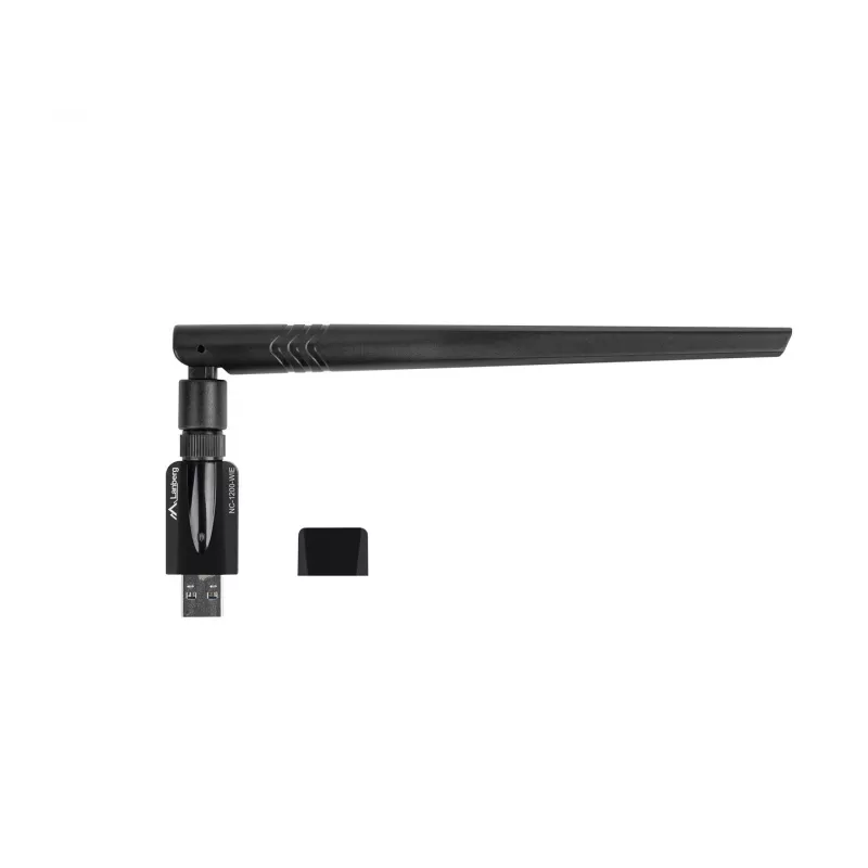 Lanberg NC-1200-WIE adaptador WiFi USB 3.0 AC1200 de banda dupla, 1 antena externa + 1 interna, preto
