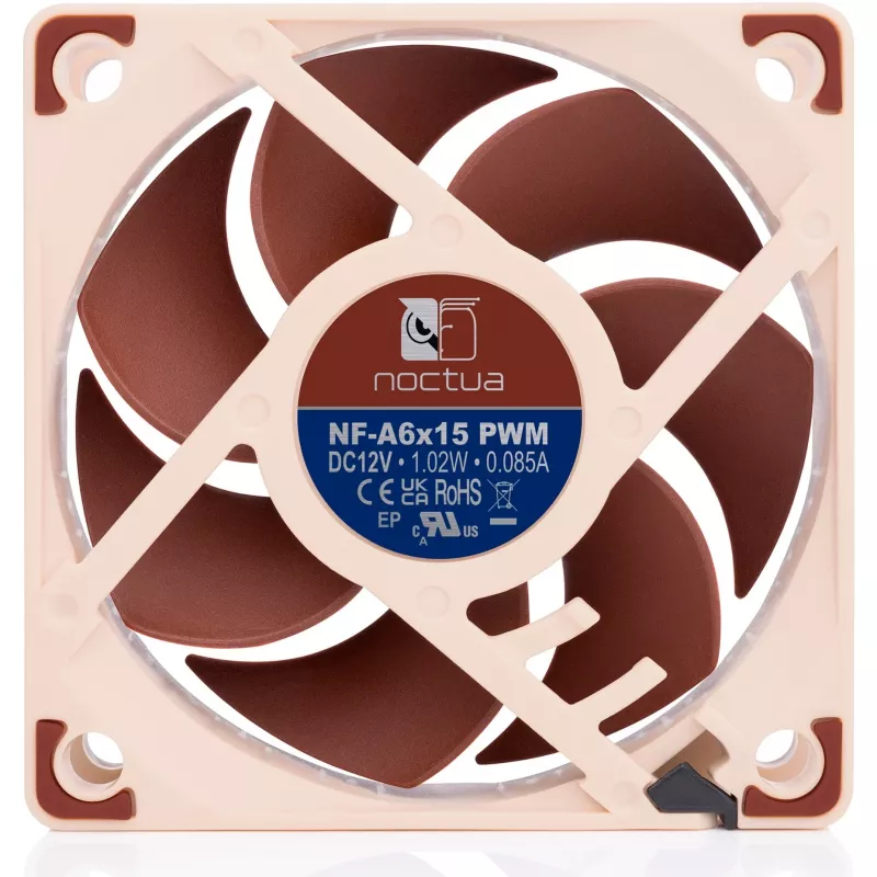 Ventoinha para caixa Noctua NF-A6x15 PWM 60mm, controlo PWM, design silencioso