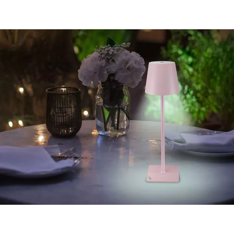 Beper P201UTP125 candeeiro de mesa LED recarregável, tátil, regulável, IPX4, rosa