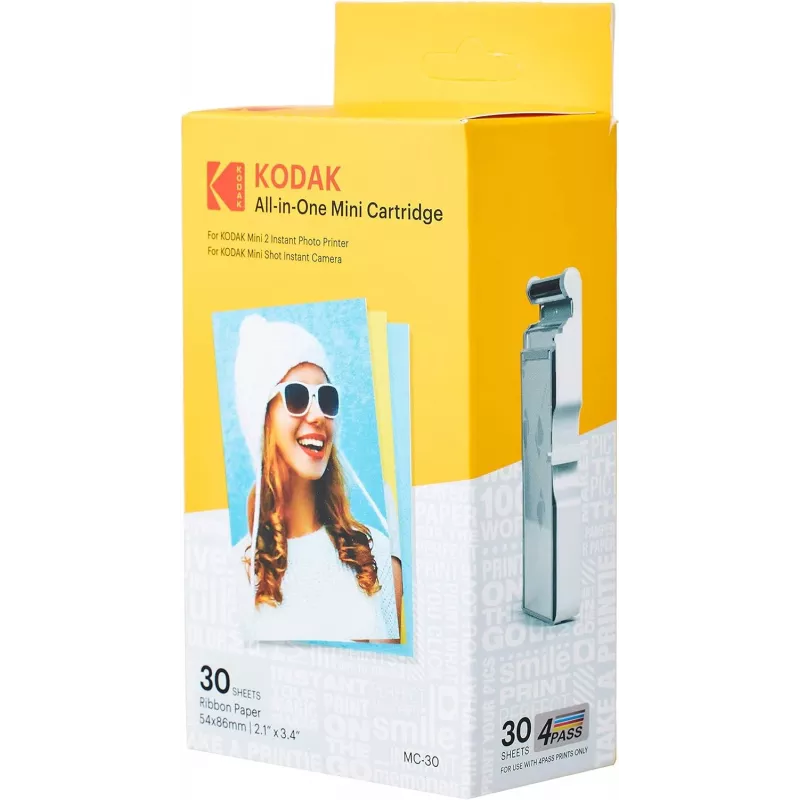 Cartucho mini tudo-em-um 30 folhas, Kodak MC-30 — cartucho de papel fotográfico para impressora instantânea, capacidade 30 folhas