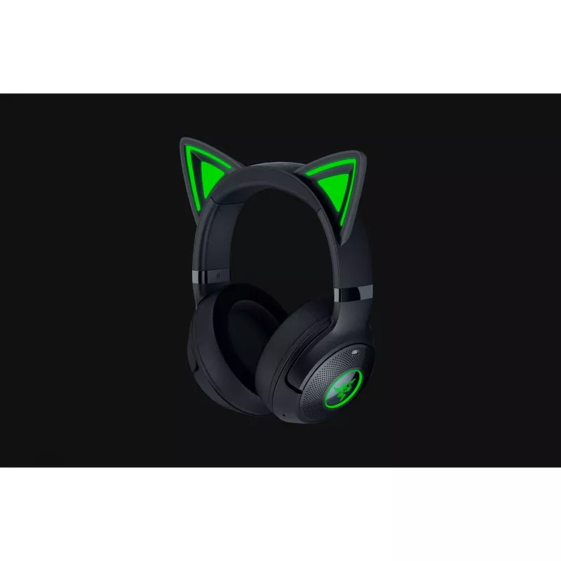 Razer Kraken Kitty V2 BT auscultadores gaming sem fios, Bluetooth 5.2, over-ear, microfone, cancelamento de ruído, Chroma RGB, 20–20 000 Hz, pretos
