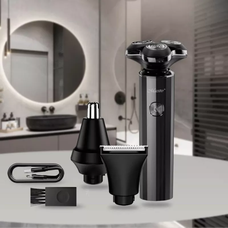 Conjunto de barbear Maestro MR-676 3-em-1 recarregável por USB design compacto