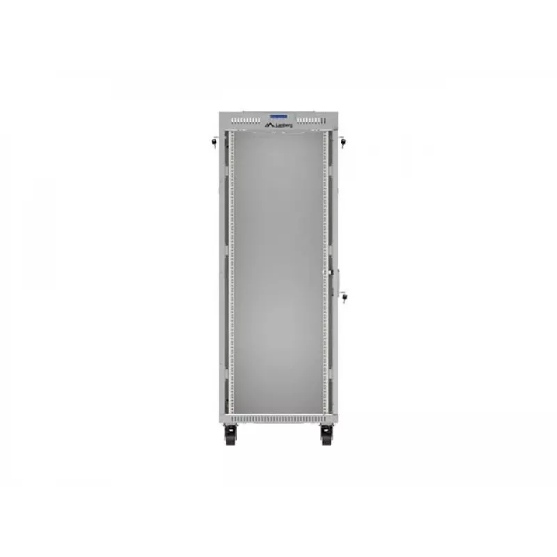 Armário rack de chão LANBERG 19 polegadas 32HE 600×800 mm cinzento com porta de vidro e LCD (embalagem plana)