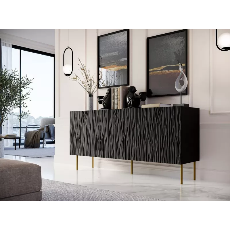 Cama Meble JUNGLE cómoda 152x40,5x74,5 cm, preto mate com pés dourados
