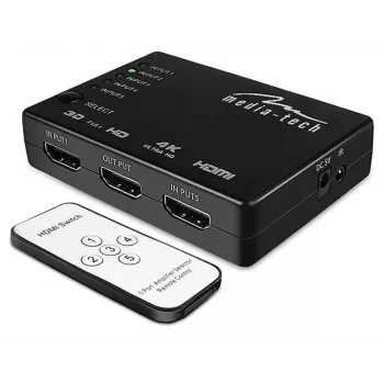 Comutador HDMI MEDIA-TECH MT5207, 5x entradas HDMI, 1x saída HDMI, preto