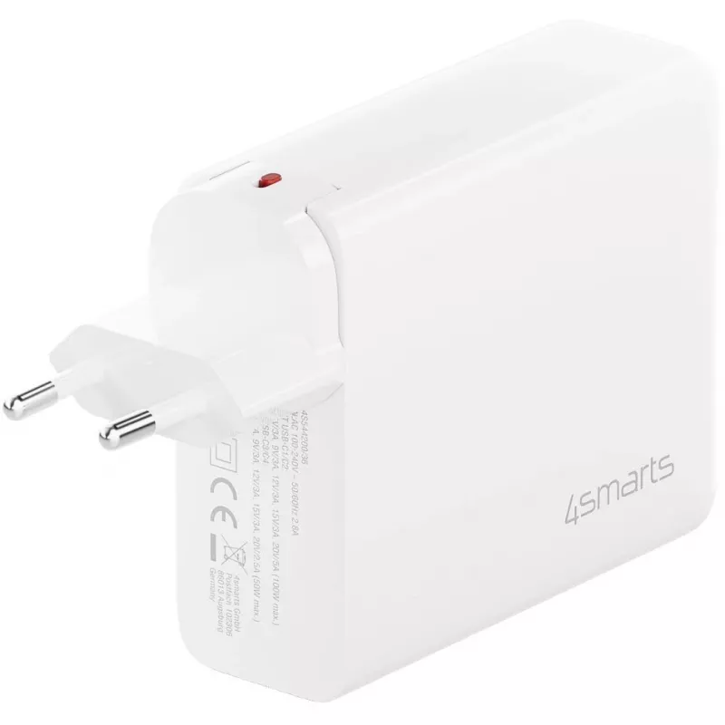 Carregador rápido de interior 4smarts 545200 — 200 W, 4× USB-C, 100–240 V, cabo de 1,5 m, branco