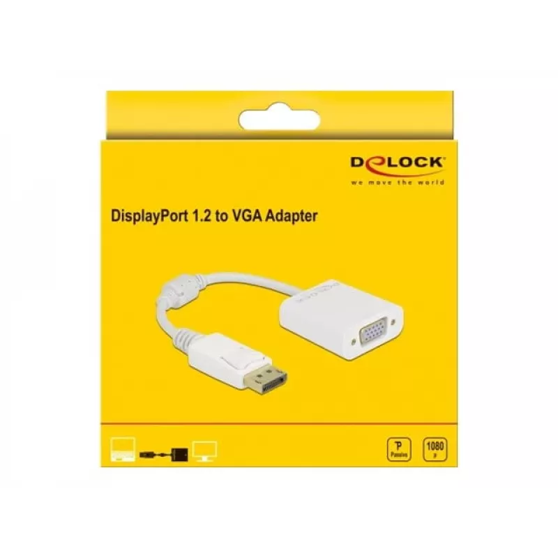 Adaptador DisplayPort 1.2 ficha para conetor fêmea VGA DeLOCK 61007