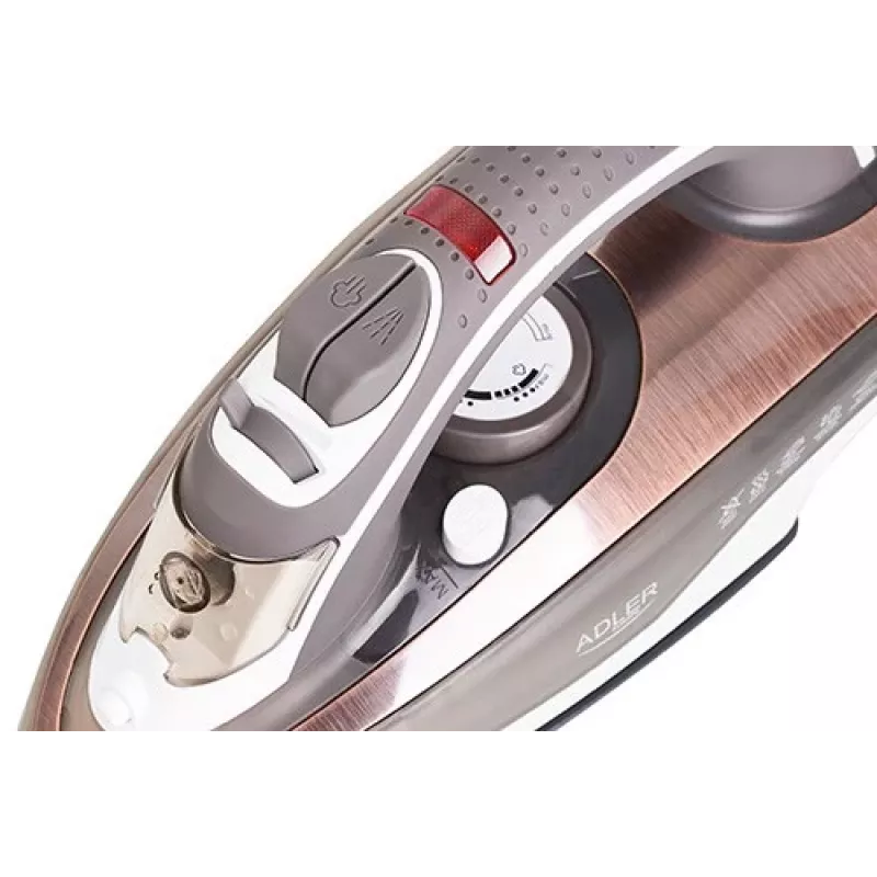 Adler AD 5030 ferro de engomar a vapor, 3000 W, base em cerâmica, depósito de água de 0,31 l, vapor contínuo de 20 g/min, vapor vertical, anticalcário, castanho