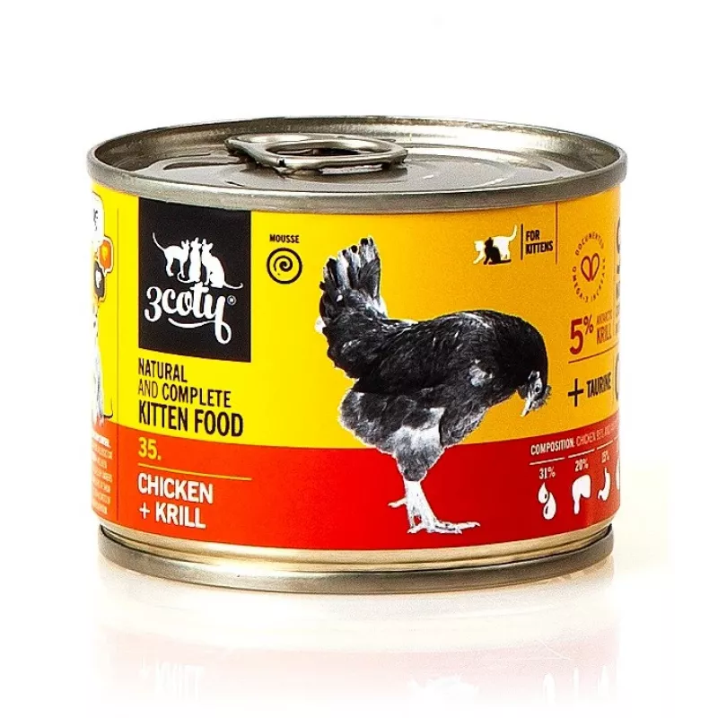 Comida húmida para gatos 3coty 3COTY 35 frango e krill para gatinhos 180 g, alimento completo
