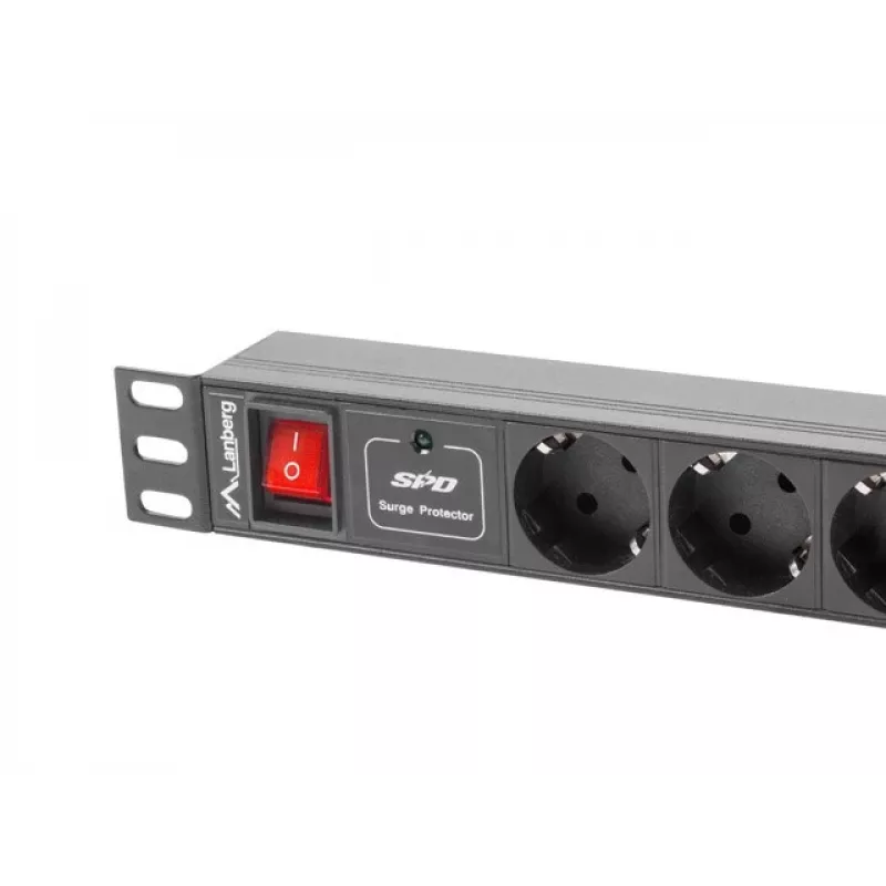 Lanberg | Unidade de distribuição de energia (PDU) 19 polegadas 1U 10A 2M 7x tomadas Schuko | PDU-07F-0200-IEC-BK