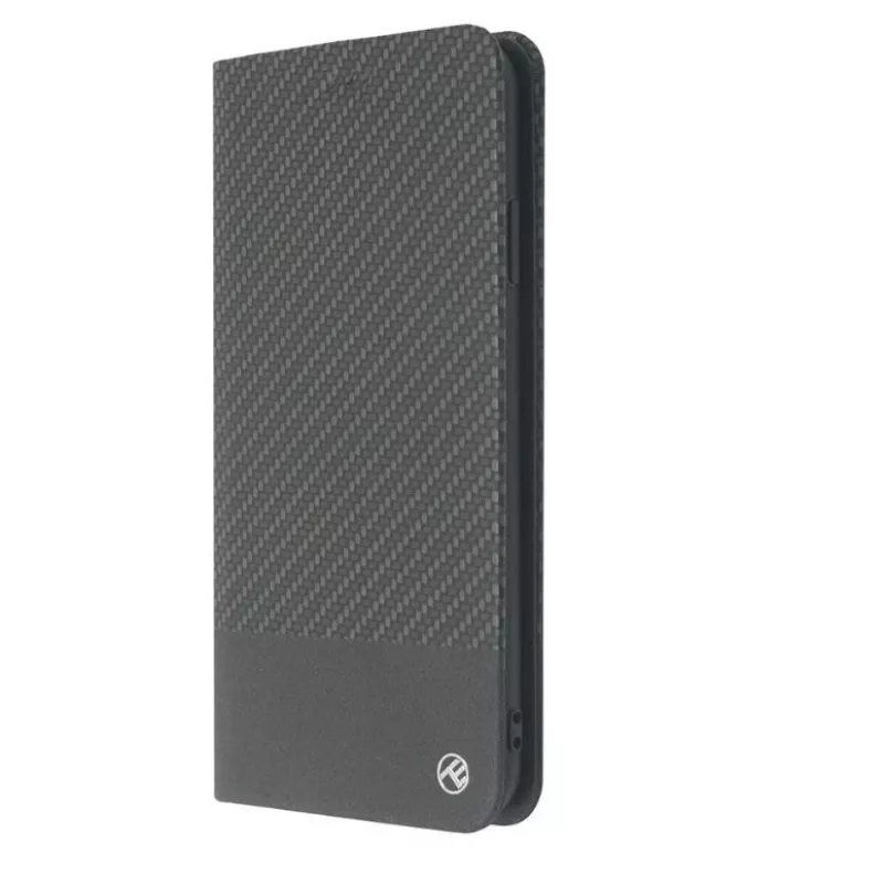 Capa tipo livro Tellur para iPhone XS Max – acabamento em carbono preto, estilo carteira folio