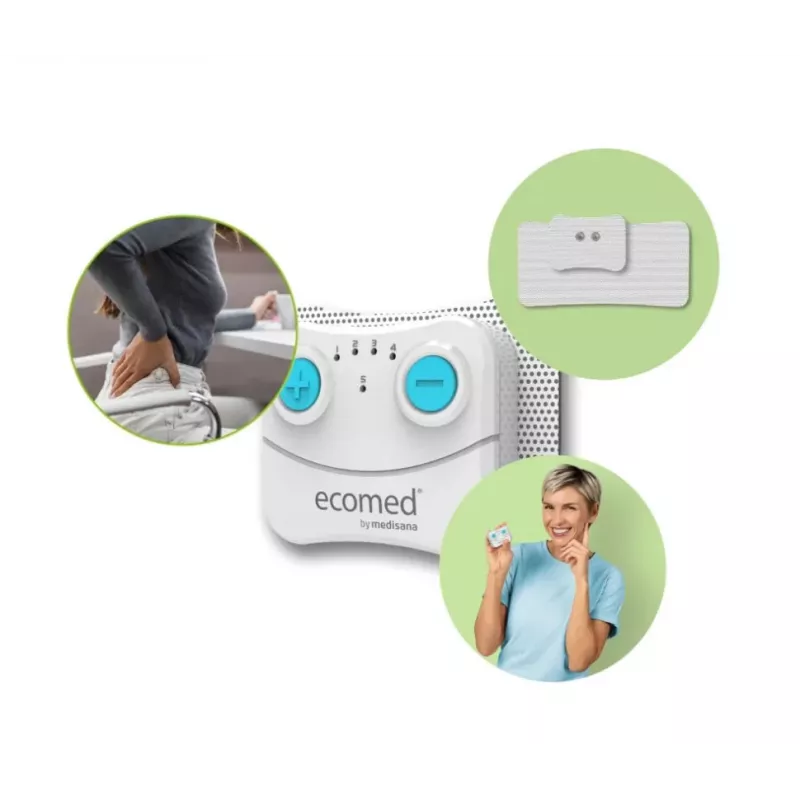 Eletroestimulador Medisana TT-10E TENS sem fios recarregável — 5 programas, 10 níveis de intensidade, 2 elétrodos (74×55 mm)
