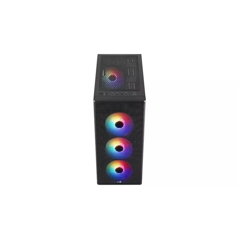 Caixa de PC AEROCOOL PGS DESIGNER-G-BK-v1 Torre Midi ATX, vidro temperado, 4 ventoinhas RGB, suporta ATX, GPU 34,5 cm, dissipador da CPU 158 mm