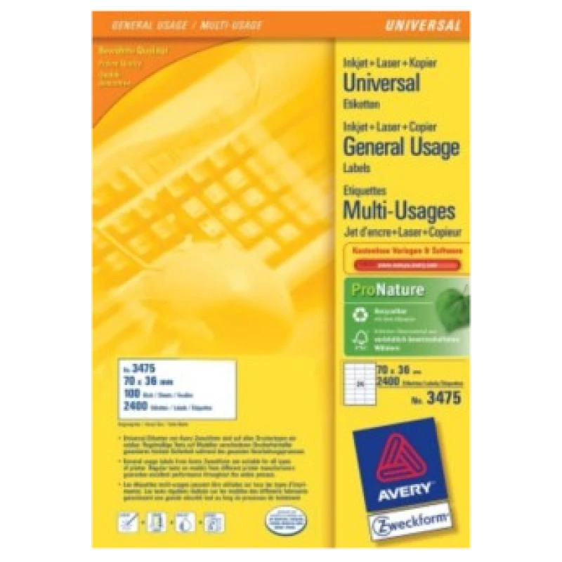 Avery etiquetas multiusos laser fotocopiadora jato de tinta 24 por folha 70x36mm