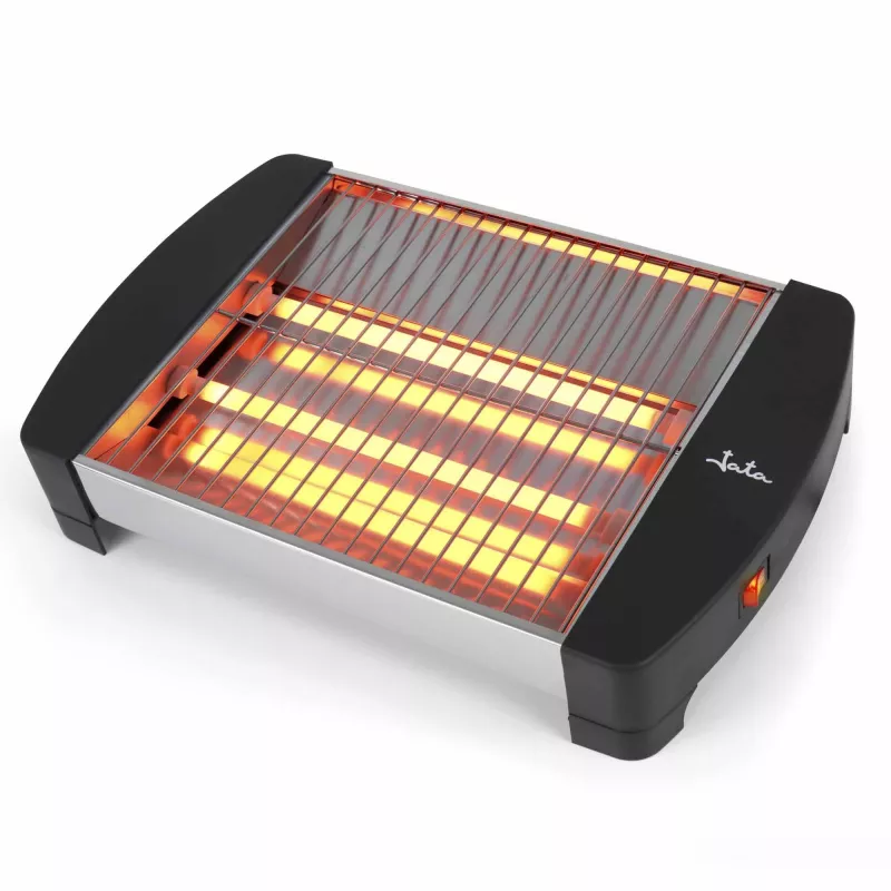Jata JETT1587 torradeira, 400 W, 2 barras de quartzo, tabuleiro de migalhas amovível, aço inoxidável, preta