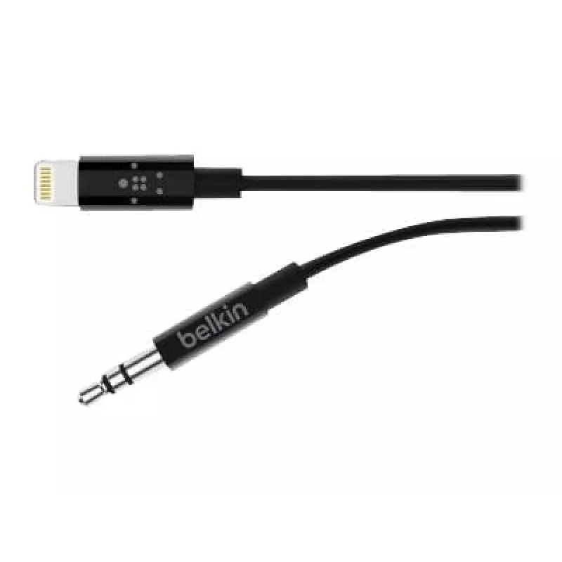 Cabo Belkin Lightning para jack de auscultadores - Lightning macho para ficha mini jack estéreo macho - 91,4 cm - Preto - para Apple iPhone (Lig