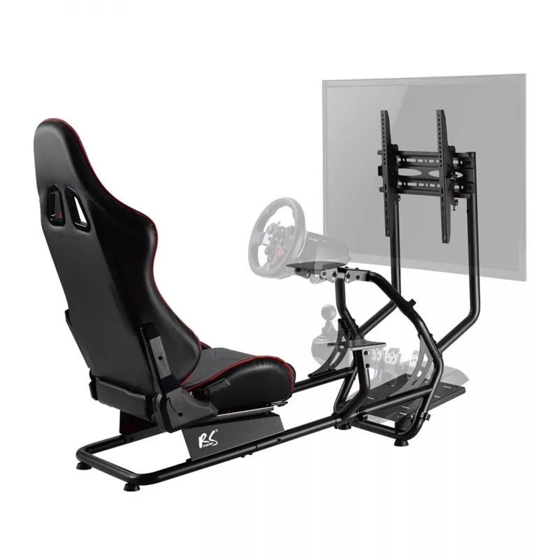 Cadeira gaming NanoRS RS160, suporte para simulador de corrida 3-em-1, para PC, consolas, jogadores, revestimento em pele sintética, suporte para volante, suporte de TV até 50 polegadas, VESA máx. 400x400