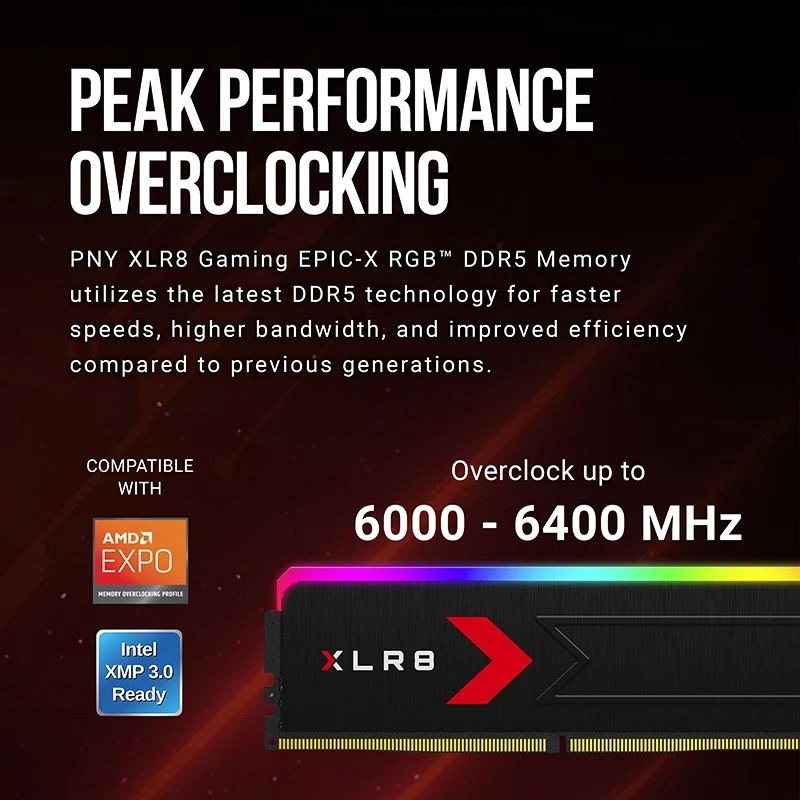 Memória RAM PNY XLR8 Gaming EPIC-X RGB 32GB (2x16GB) DDR5 6000MHz XLR8 Gaming EPIC-X RGB CL36