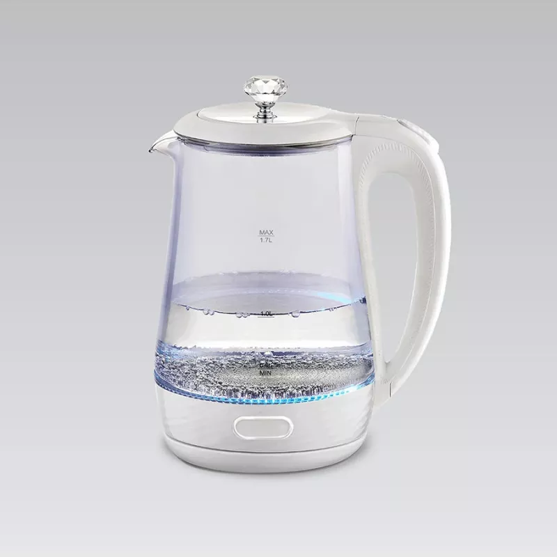 Chaleira elétrica Maestro MR 052 WH — 1,7 L, 2200 W, branco translúcido, corpo em vidro