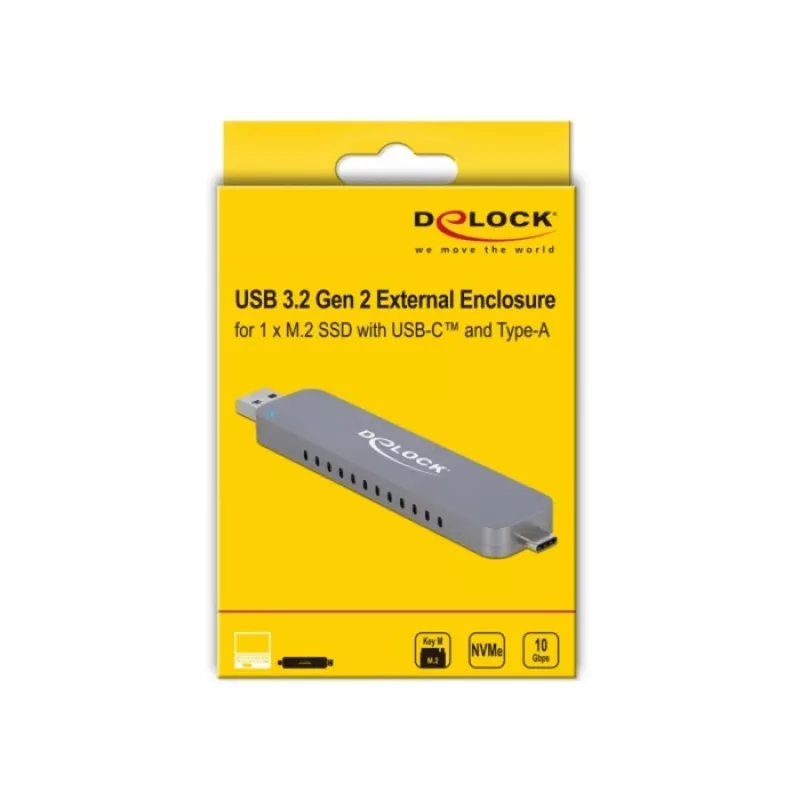 Caixa externa para SSD M.2 NVMe PCIe, caixa de disco prateada, com ficha USB Type-C e Type-A