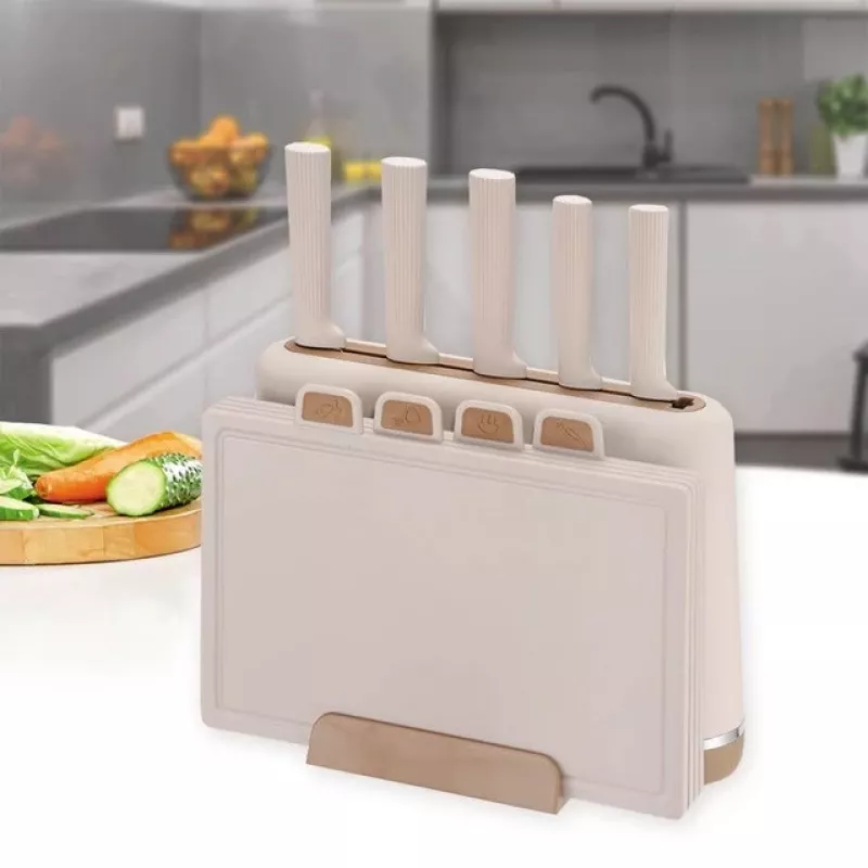 Conjunto de facas com bloco Maestro MR-1412-BEIGE + conjunto de tábuas de corte bege
