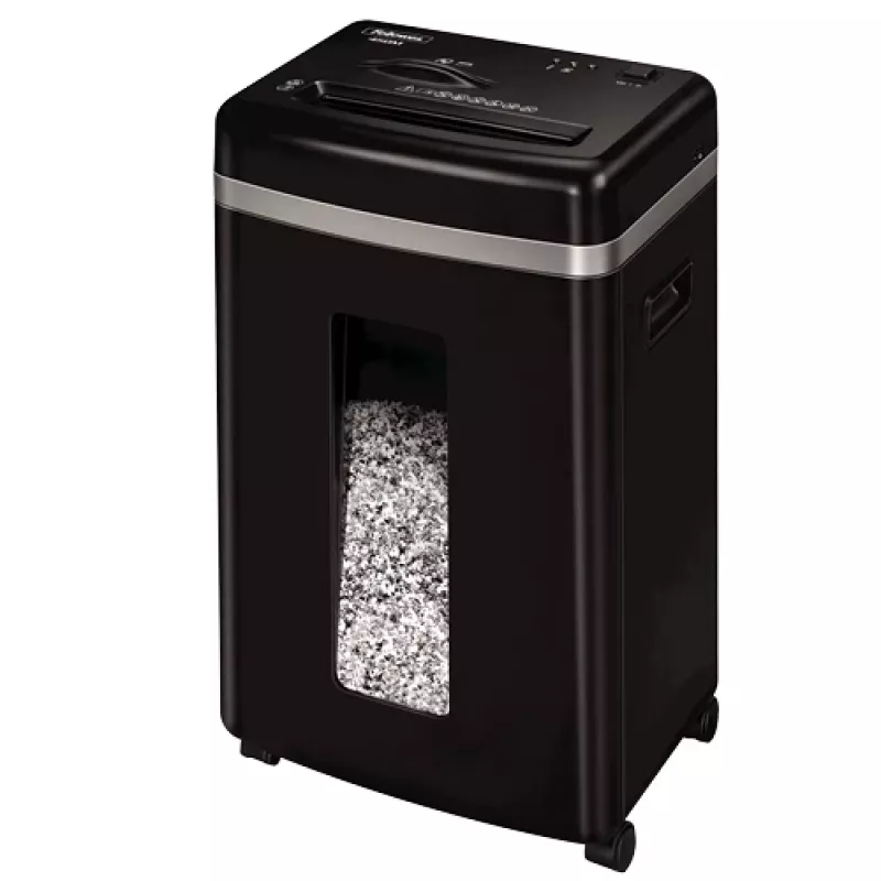 Destruidora de documentos Fellowes Powershred 450M Micro-cut, capacidade 9 folhas, 2 x 12 mm, recipiente de 22 litros, preto