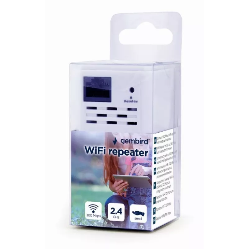 Repetidor de rede Gembird WNP-RP300-03, 300 Mbit/s, 2,4 GHz, antena interna 3 dBi, 1x RJ-45