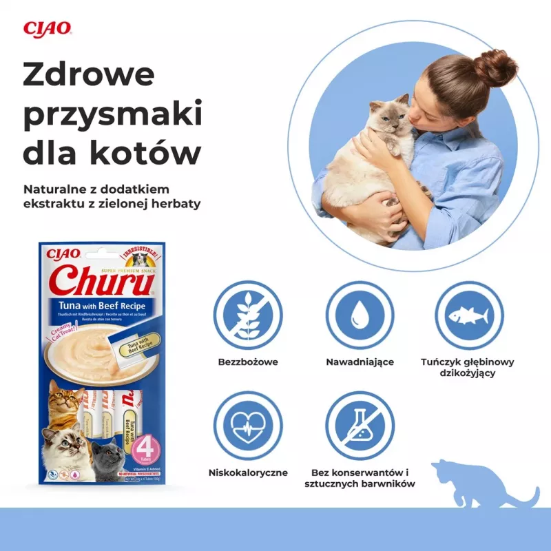INABA Churu Receita de Atum com Vaca - Petiscos para gatos - 4x14 g