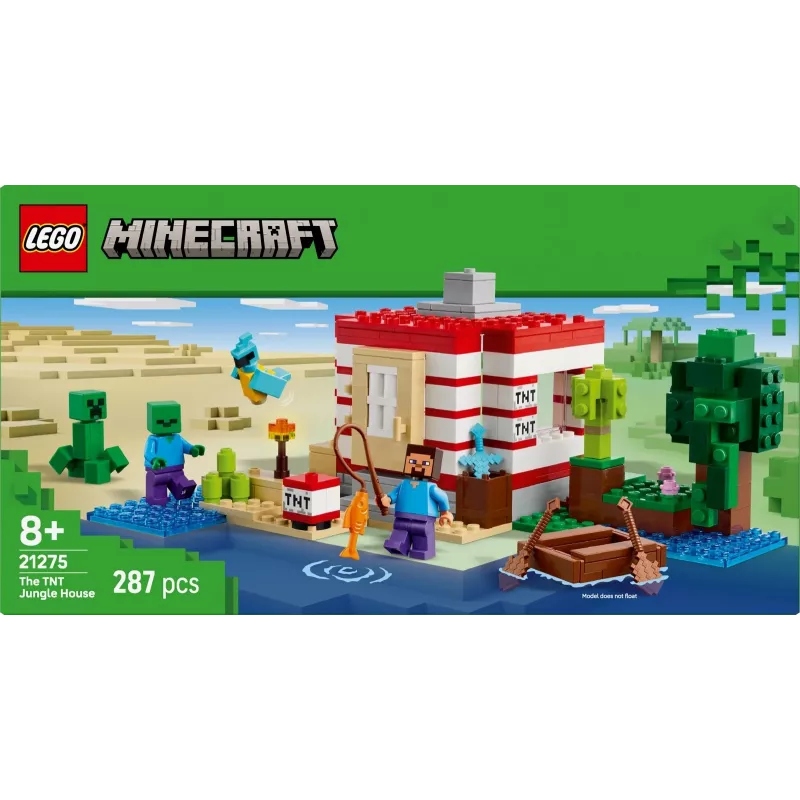 LEGO Minecraft conjunto 21275 casa na selva TNT brinquedo de construção, 287 peças, 2 minifiguras, a partir de 8 anos
