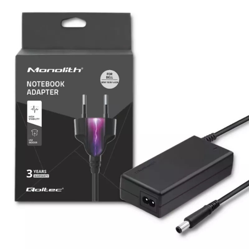 Fonte de alimentação Qoltec 50085.90W para Dell | 90W | 19,5V | 4,62A | 7,4*5,0+Pin | +cabo de alimentação