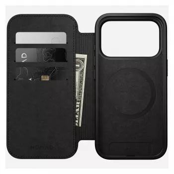 Capa tipo carteira Nomad Modern Leather Folio para iPhone 17 Pro, pele + alumínio, 6,3 polegadas (16 cm), tan, 3 compartimentos para cartões