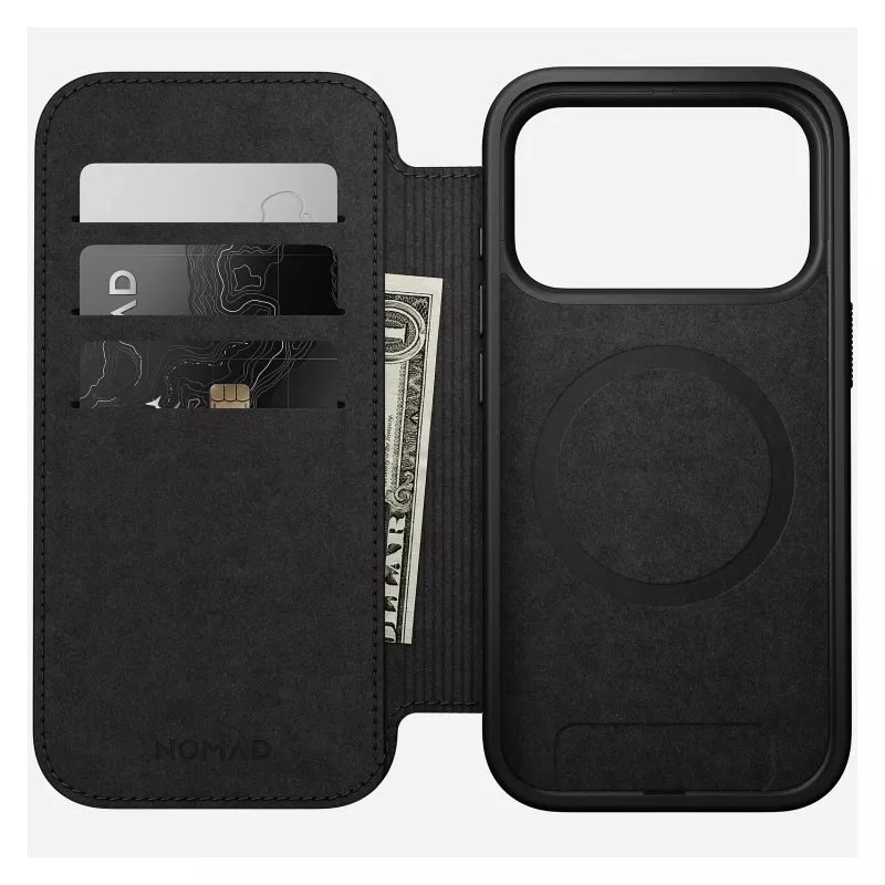 Capa tipo carteira Nomad Modern Leather Folio para iPhone 17 Pro, pele + alumínio, 6,3 polegadas (16 cm), tan, 3 compartimentos para cartões