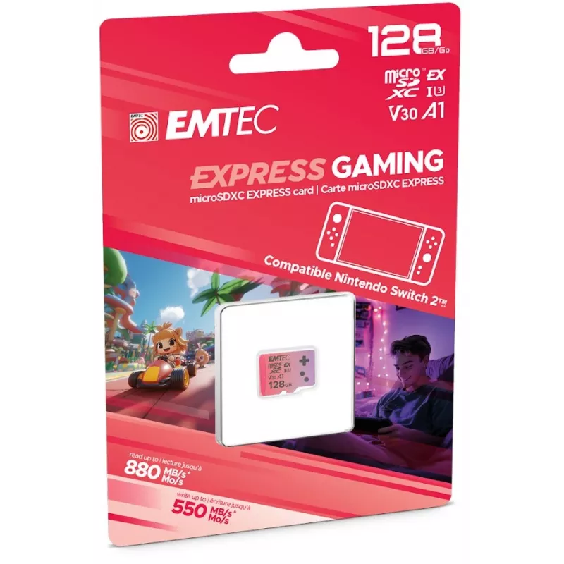 Cartão de memória MicroSDXC EMTEC ECMSDM128GEXG 128 GB UHS-I leitura 880 MB/s escrita 550 MB/s U3 V30
