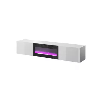 Móvel de TV Cama Meble SLIDE 200K com lareira elétrica 200x40x37 cm branco brilhante