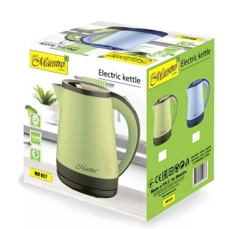 Chaleira elétrica Maestro MR-037 1,2 L 1630 W aço inoxidável, azul, base 360°