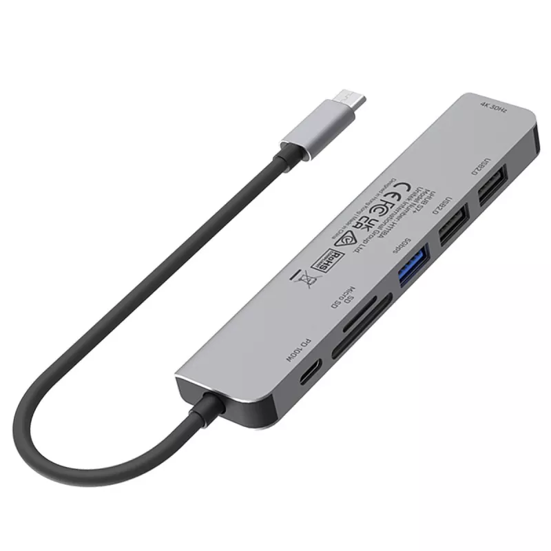 Hub USB-C Unitek 7 em 1 alumínio PD 100W 5 Gbps — adaptador multiporta com Power Delivery