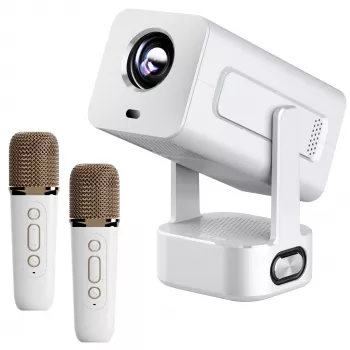 EXTRALINK SMART projetor CINEMA&KARAOKE IMS360 1920X1080P ANDROID 13 projetor para filmes, jogos e música COM 2 MICROFONES branco 300 lúmenes LCD