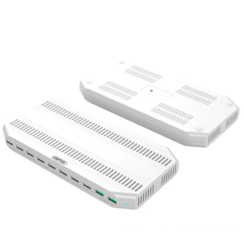 Estação de carregamento Unitek Y-2190A — 10 portas USB (8×USB2.0 + 2×USB3.2 Gen1), carregamento sem fios, 96 W potência total