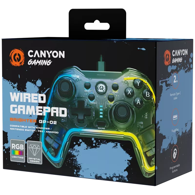 Gamepad com fios Canyon GP-02 para Windows PS3 Android Media-Box Nintendo Switch cabo 2M
